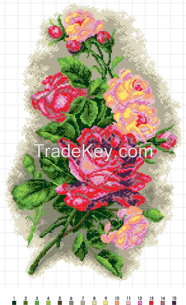 Red Roses - Cross Stitch Kit with Water Soluble Color Scheme Printed on Canvas