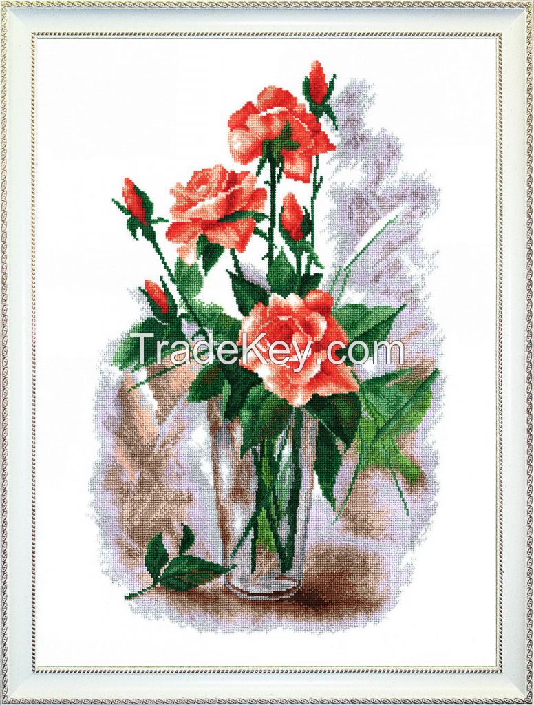 Watercolor Roses - Counted Cross Stitch Kit with Color Symbolic Scheme