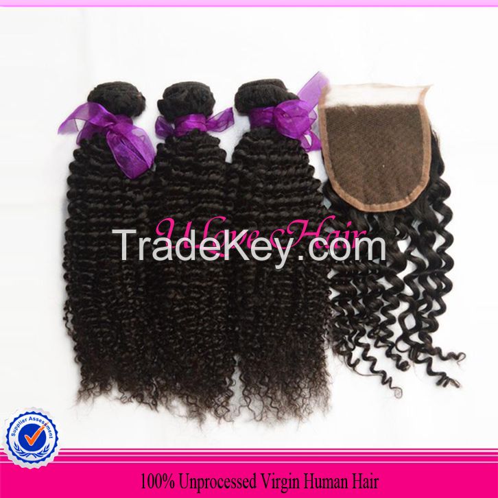 6A bundles Middle part lace closure 4*4 and 3bundles virgin brazilian curly hair extension dyeable DHL free shipping