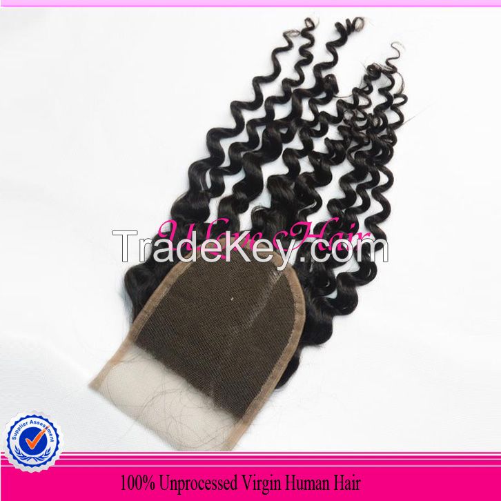6A bundles Middle part lace closure 4*4 and 3bundles virgin brazilian curly hair extension dyeable DHL free shipping