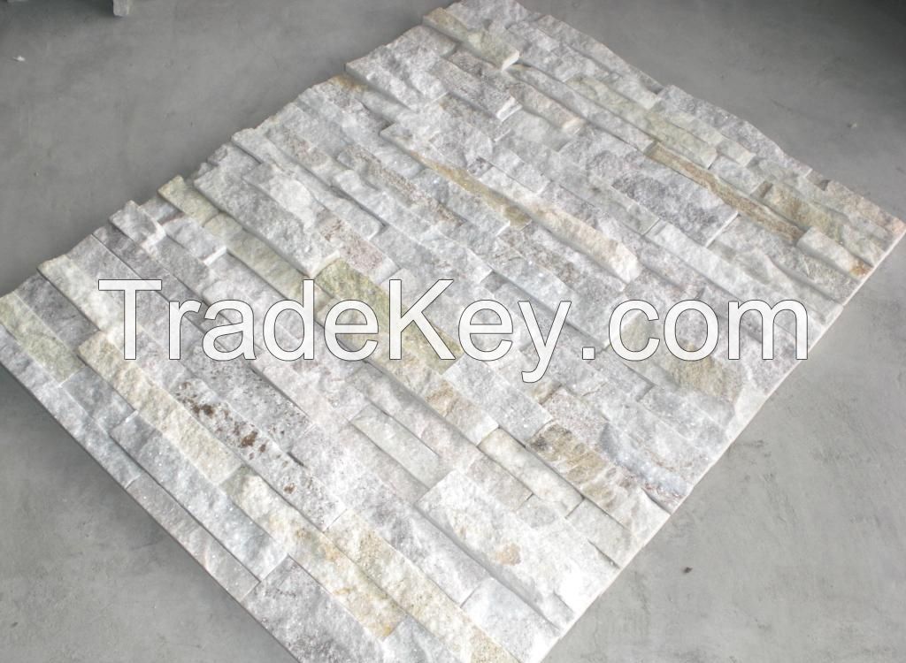 White Quartzite Cultured Stone Wall Tile, Ledgestone Wall Stacked Cladding Panel, Veneers