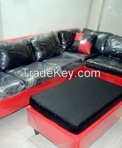 Black And Red L Shape Sofa