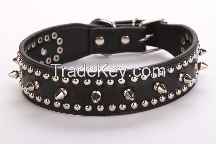 Large size dog collar pet collars leather Adjustable anti bite Dog collar Studded Rivet PU pet collars