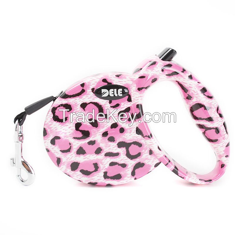 4m 15kg Leopard Rated Automatic Traction Rope Dog Leash Retractable dog leashes with side cover Ribbon Style nylon Pet Leash