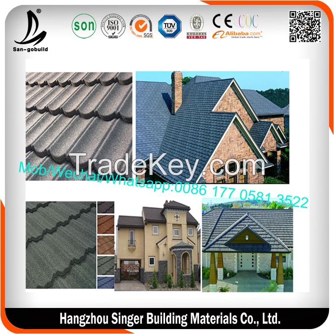 Anti-fade Coloured Stone Coated Metal Roofing Sheets 50 Years Warranty 