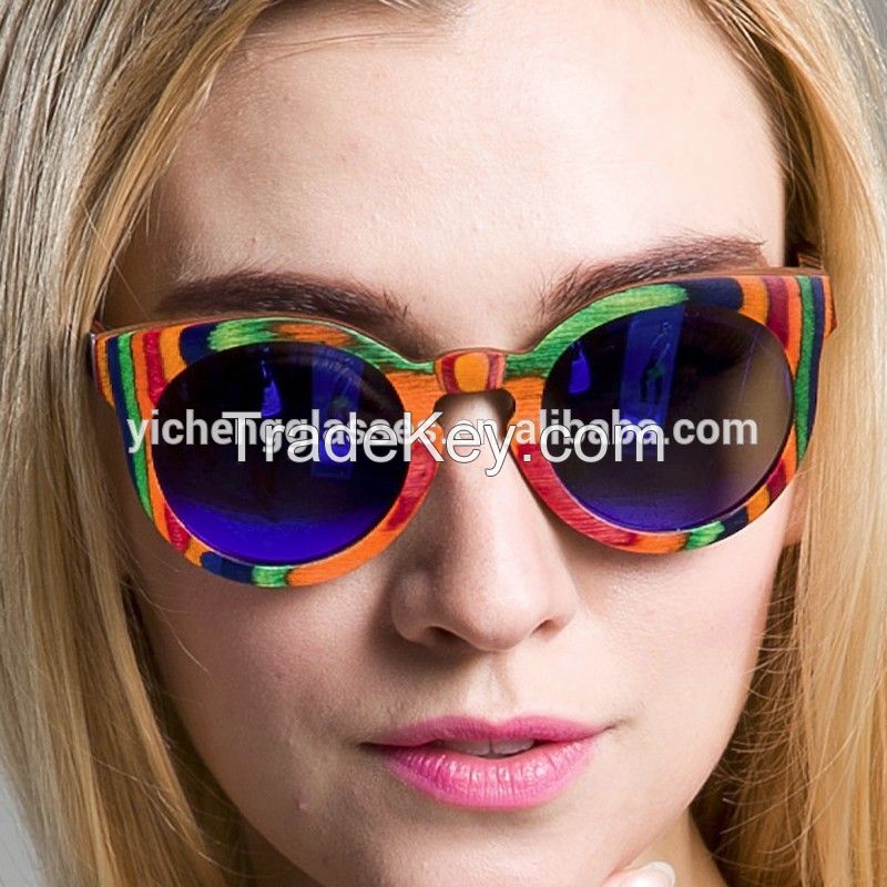 Custom colorful wood frame wayfarer wooden sunglasses polarized sunglasses