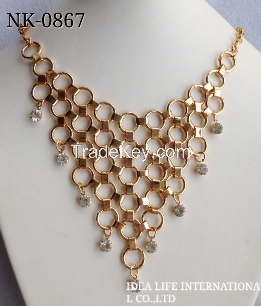 gold plating stone charm necklace