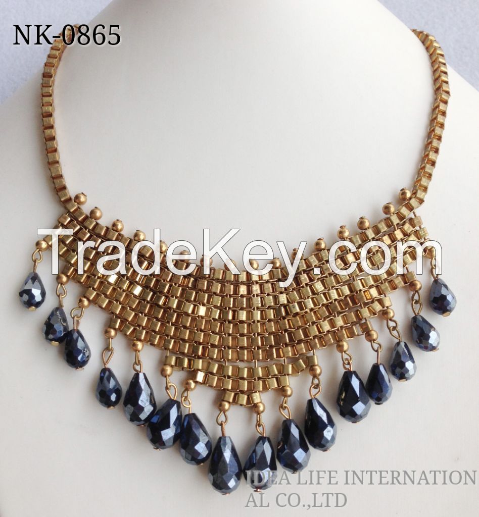 gold plating stone charm necklace