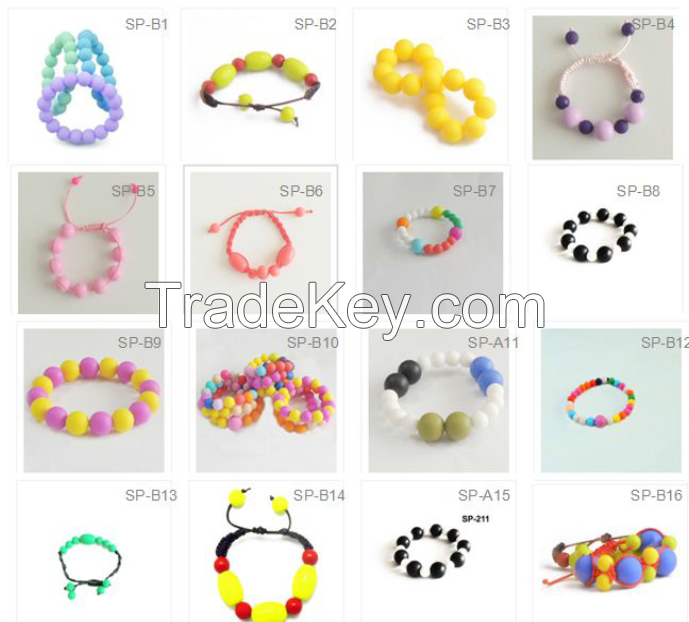 Silicon Necklaces, pendents and bracelets for teething and chewing