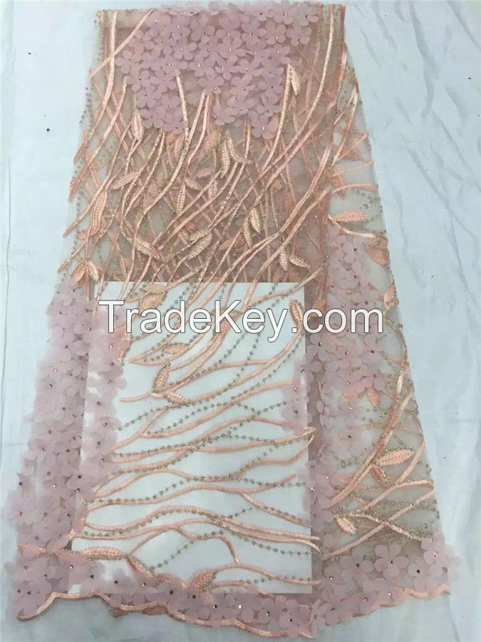 2016 New Arrival 3D design Embroidery Flower Bridal Lace Fabric Wholes