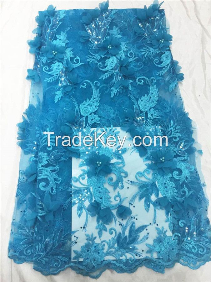 2016 New Arrival 3D design Embroidery Flower Bridal Lace Fabric Wholes