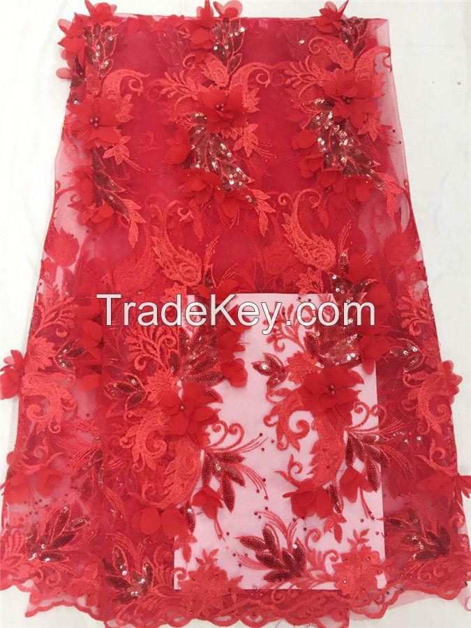 2016 New Arrival 3D design Embroidery Flower Bridal Lace Fabric Wholes