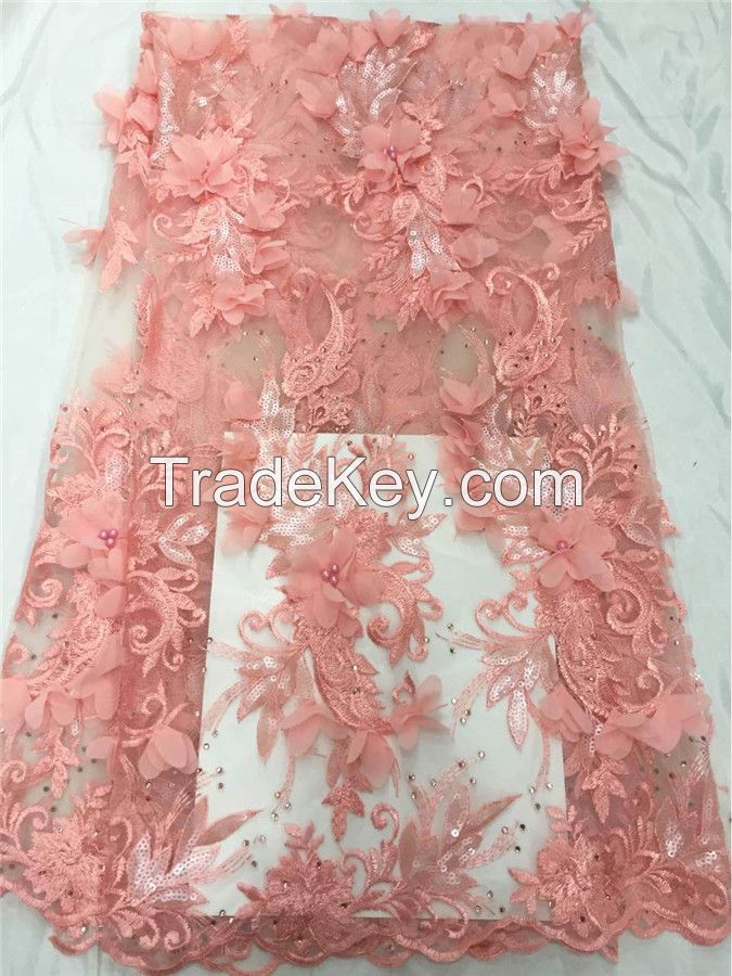 2016 New Arrival 3D design Embroidery Flower Bridal Lace Fabric Wholes