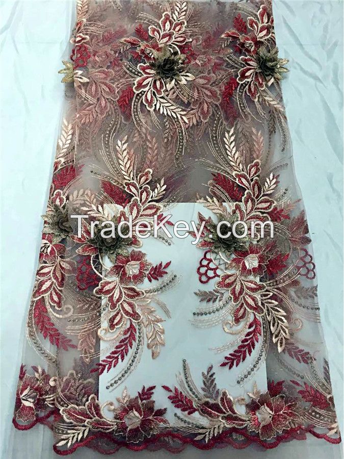 2016 New Arrival 3D design Embroidery Flower Bridal Lace Fabric Wholes