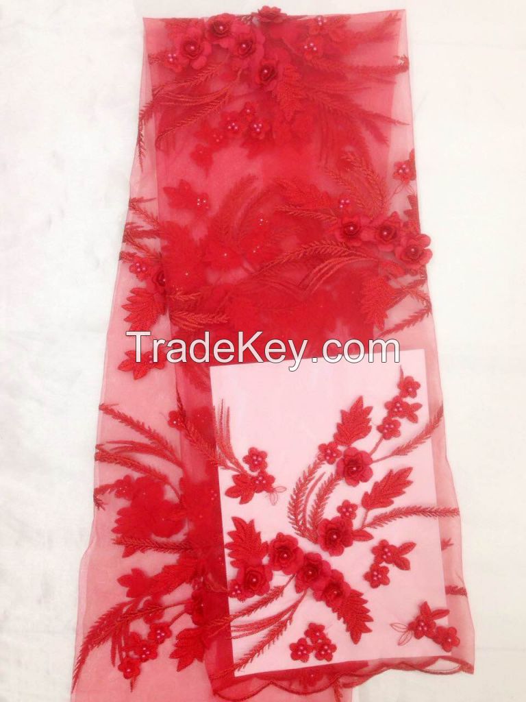 3D emboridery lace fabric. African lace fabric.