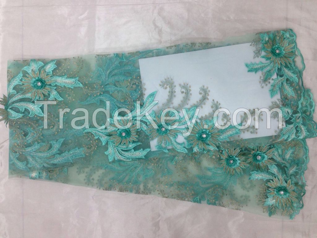 2016 New Arrival 3D design Embroidery Flower Bridal Lace Fabric Wholes