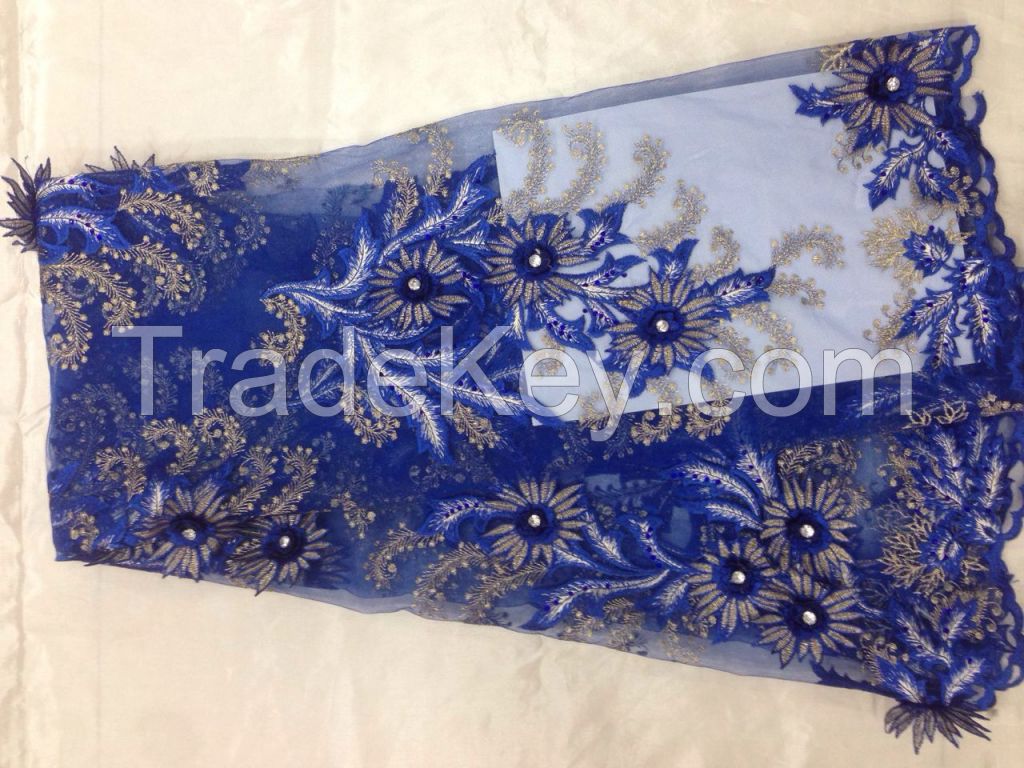 2016 New Arrival 3D design Embroidery Flower Bridal Lace Fabric Wholes