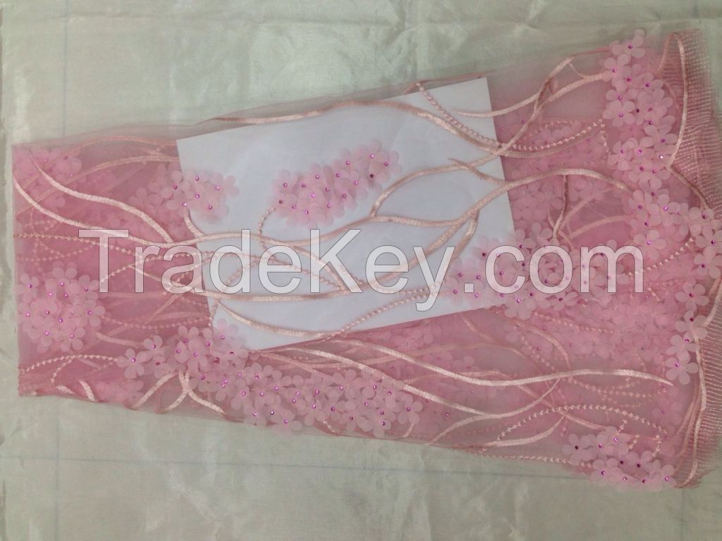 French net lace. Beads lace. Nigeria lace fabric.