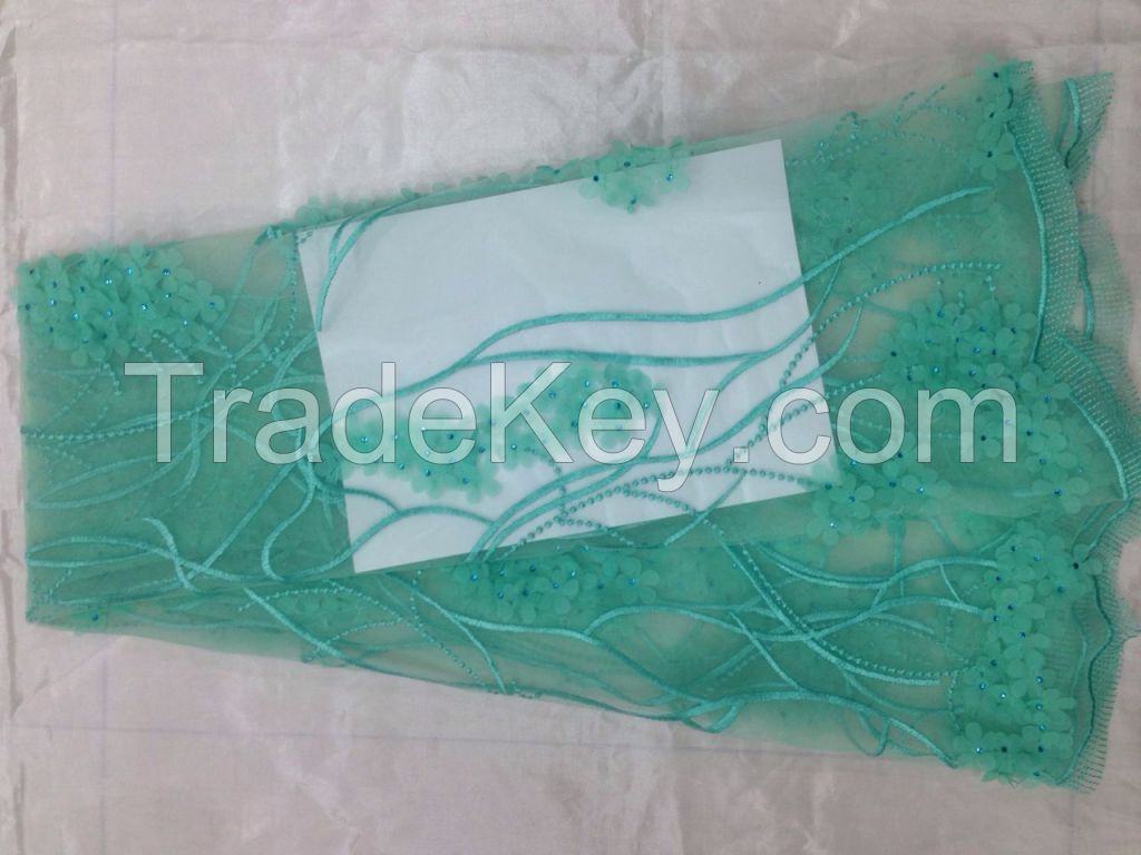 French net lace. Beads lace. Nigeria lace fabric.