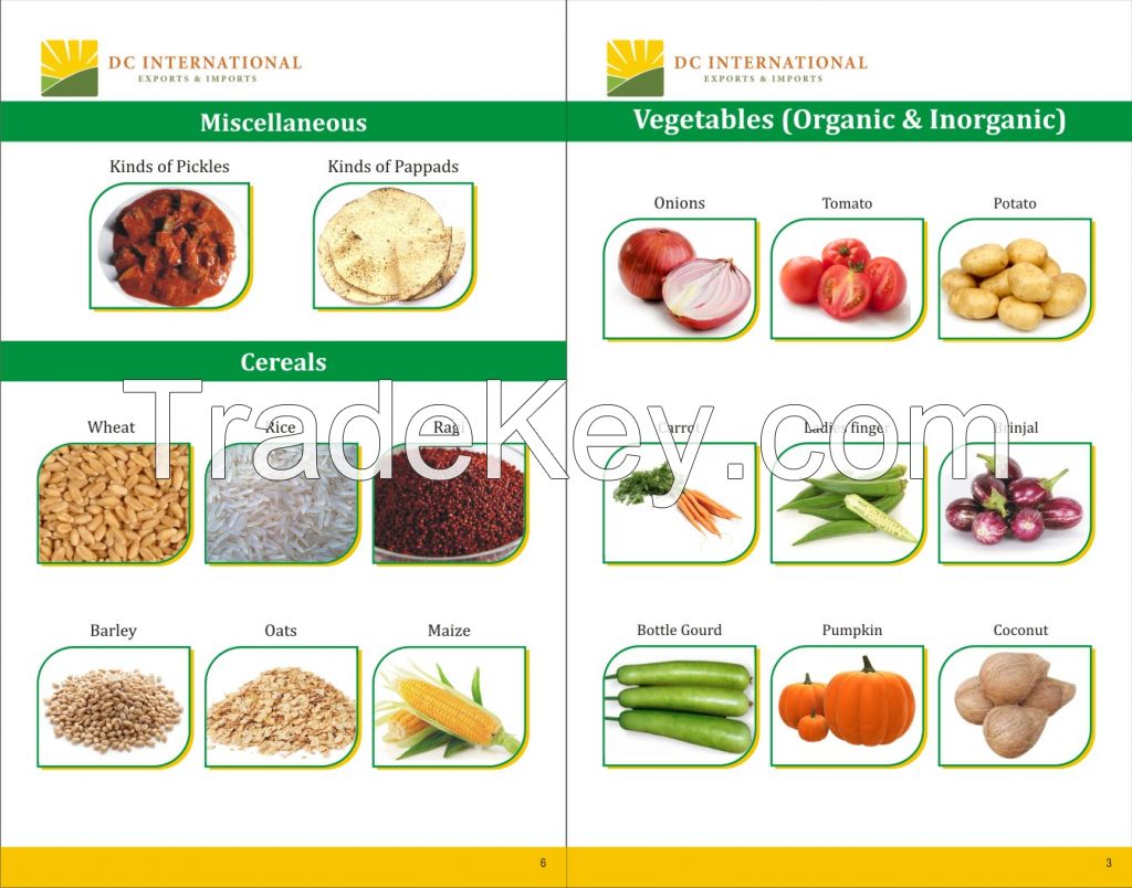 Fruits, Vegatables, Cereals, Pulses, Spices