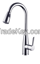Pull - out single lever handle brass faucet