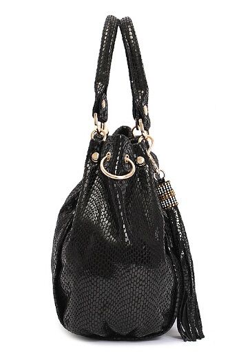 Snake PU Leather Top handle Shoulder Bag with Tassel