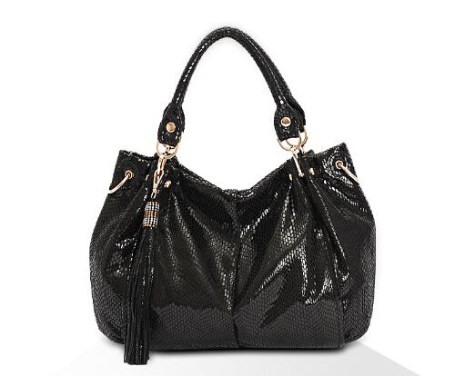 Snake PU Leather Top handle Shoulder Bag with Tassel