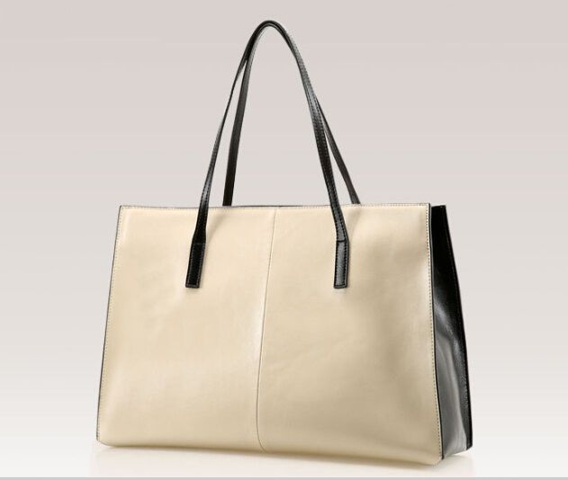 genuine Leather color block handle bags