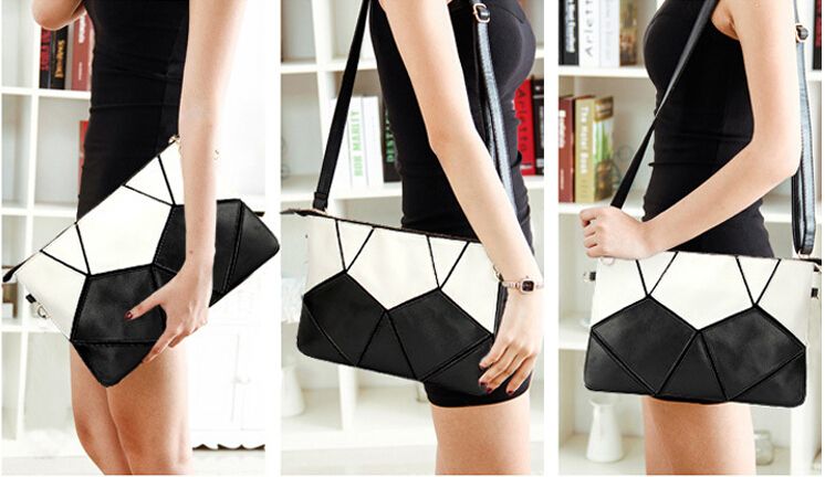 Women Leather Patchwork Clutch Evening Bag