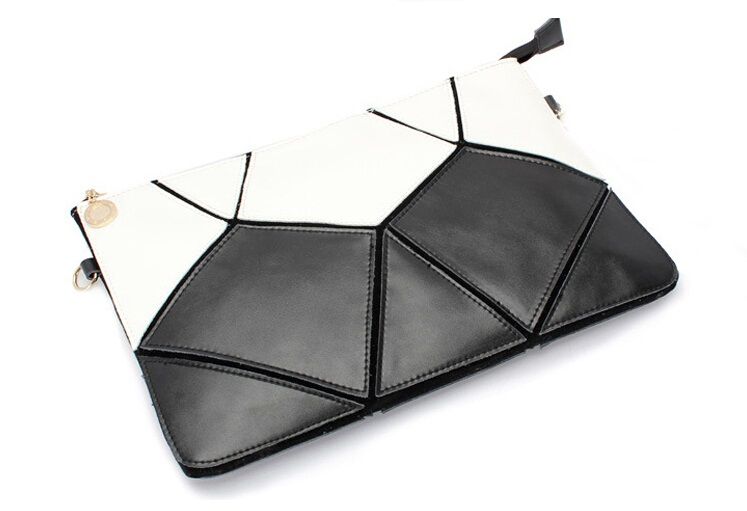 Women Leather Patchwork Clutch Evening Bag