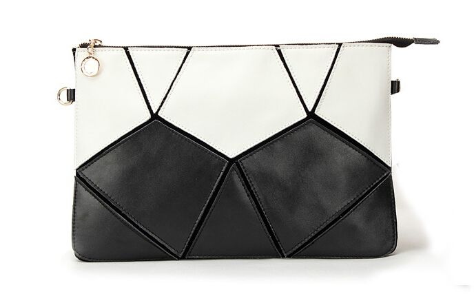 Women Leather Patchwork Clutch Evening Bag