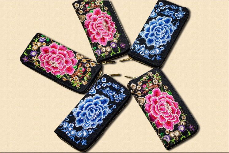 Vintage Ethnic National style Flower Embroidered Coin Purses