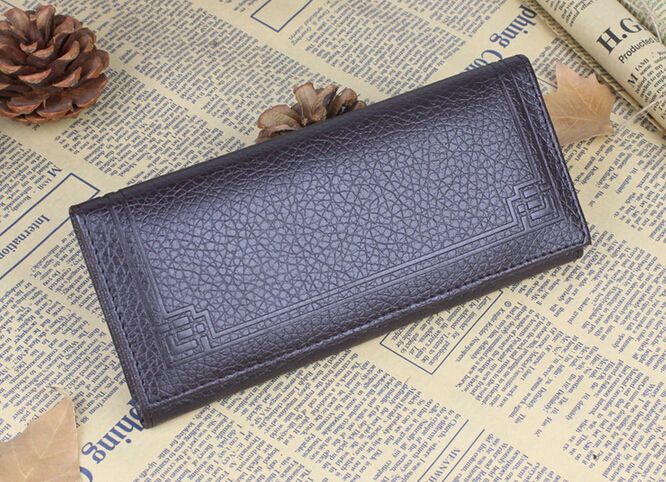Lichee Pattern Tri-fold Leather long case with mirror