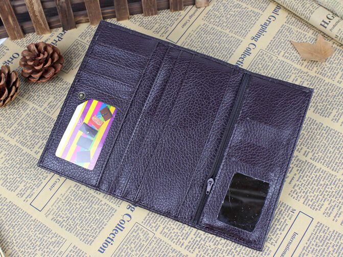 Lichee Pattern Tri-fold Leather long case with mirror