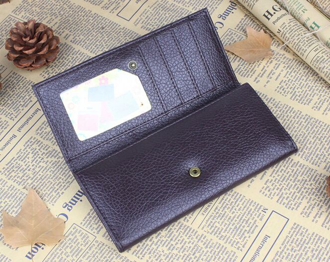 Lichee Pattern Tri-fold Leather long case with mirror