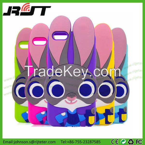 Hot Sale 3D Crazy Animal City Zootopia Rabbit Silicone Phone Case for iPhone 6s