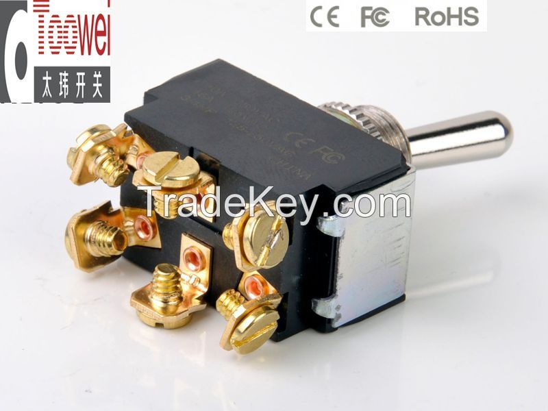 DPDT Toggle switch ON-OFF-ON Latching M12 10A 250V T6023W