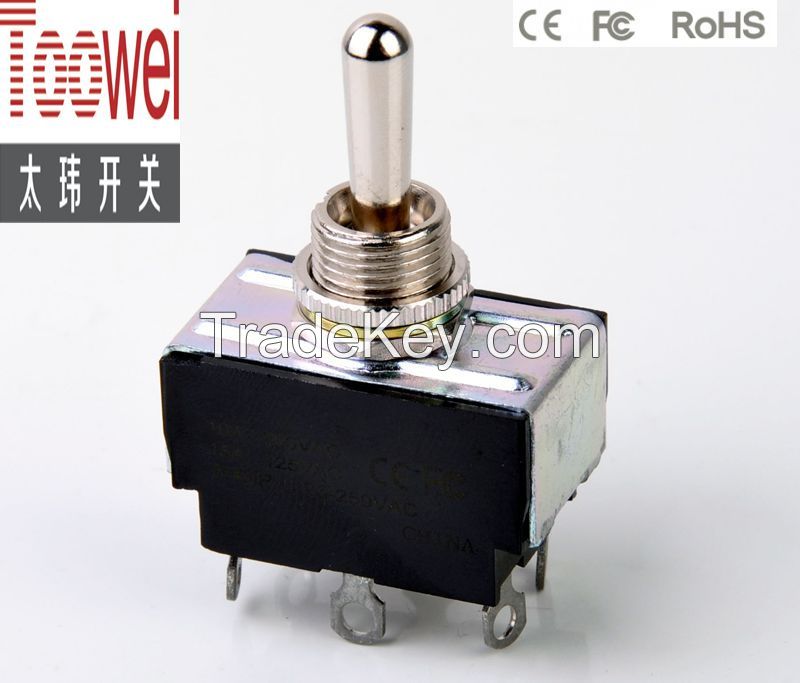 DPDT Toggle switch ON-OFF-ON latching 12mm 10A 250V T6023U