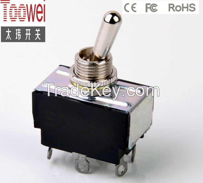 DPDT Toggle switch ON-OFF-ON latching 12mm 10A 250V T6023U