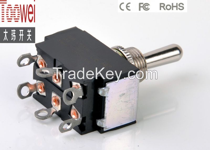 DPDT Toggle switch (ON)-OFF-(ON) Momentary 12mm 10A 250V IP65 T6025U