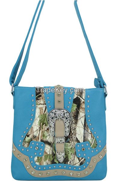 Buckled Camo Chained Purse Blue