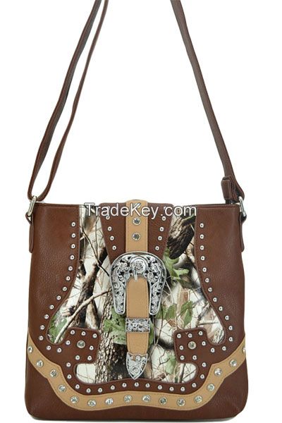Buckled Camo Chained Purse Blue