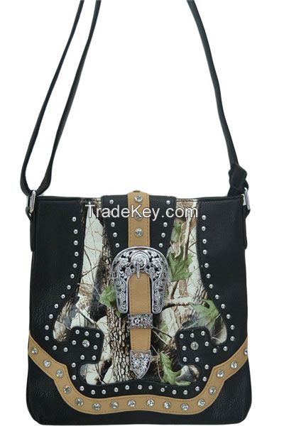 Buckled Camo Chained Purse Blue
