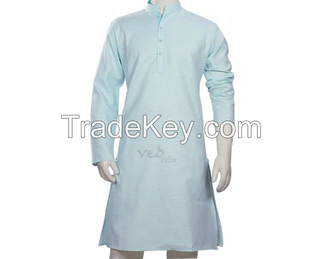 Traditional Sea Green Cotton Mens Kurta Pajama Set