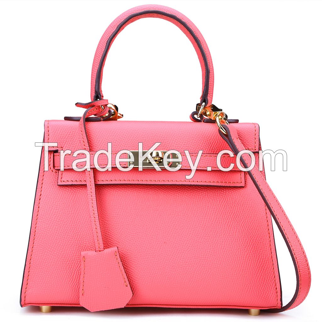 genuine leather top handle women handbags pink
