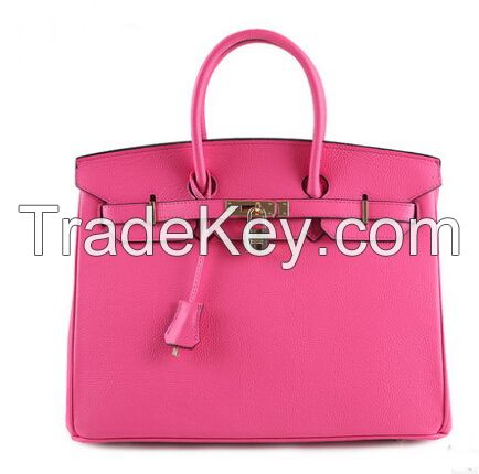 Genuine Leather women tote handbags , women top handle bags with gold buckle pink color avaliable