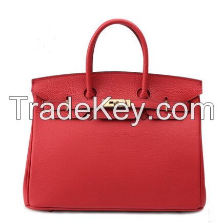 Genuine Leather women tote handbags , women top handle bags with gold buckle