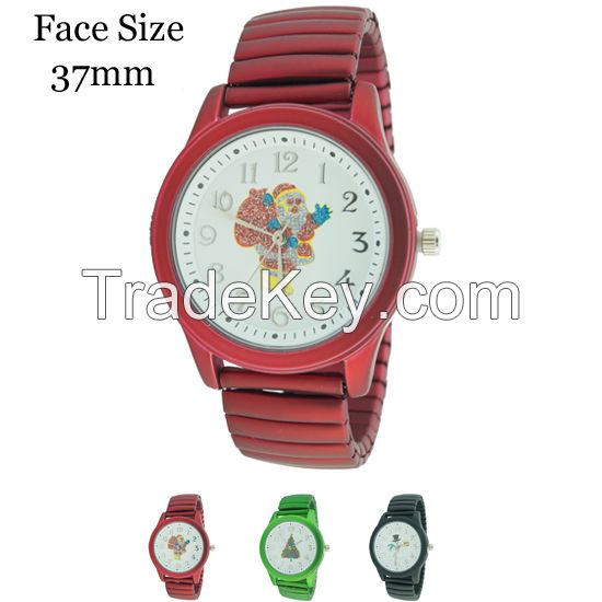 Hot Promotional Gifts Rubberized Coatedm Christmas Stretch Band Watch 37mm