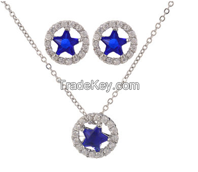 Elegant Blue Star Shape Zircon Jewelry Sets, Platinum Plated and White Zircon-encrusted