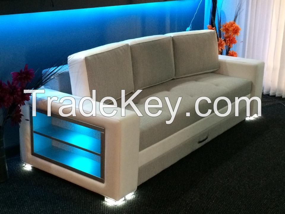 Sofa Bed with LED Shelving